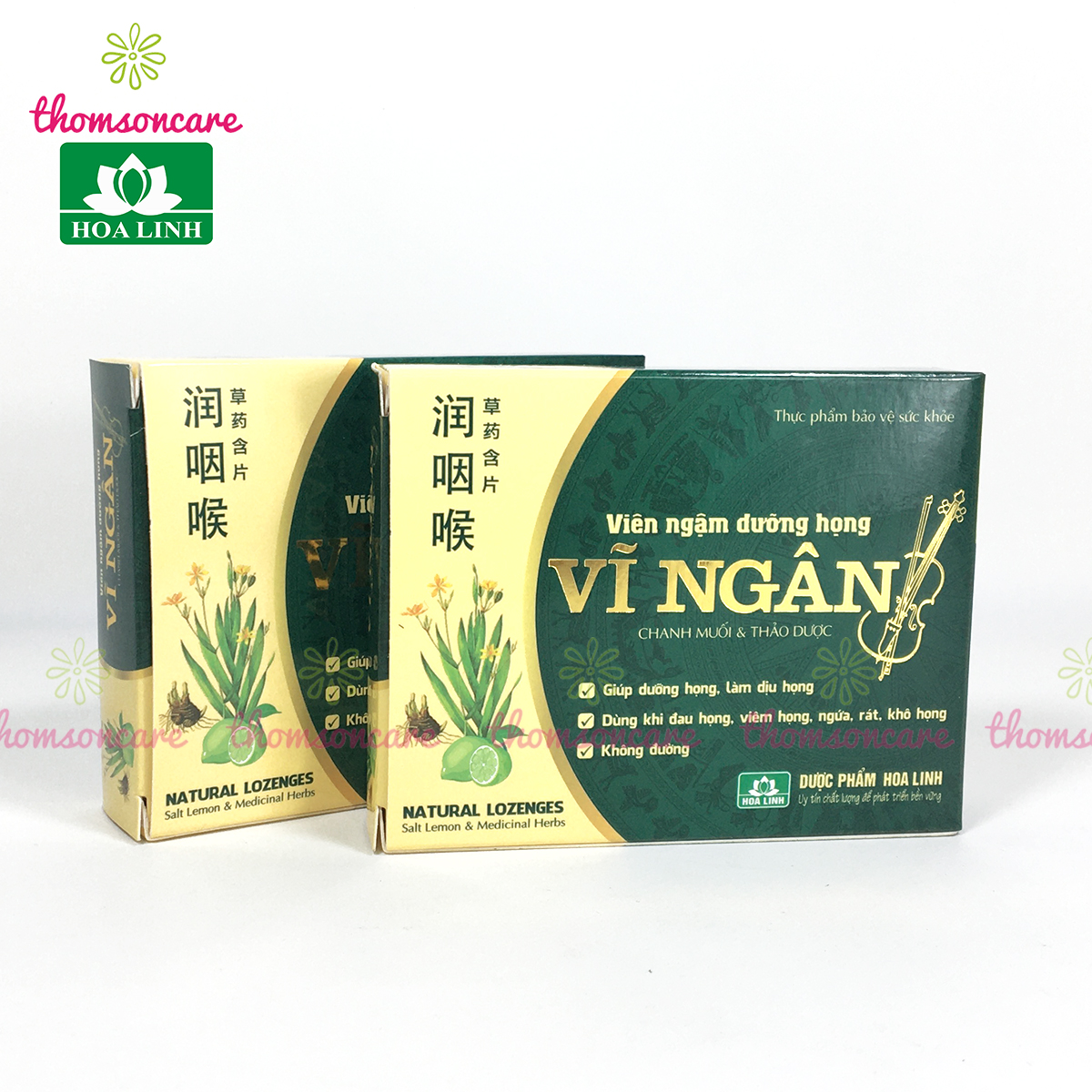 Vĩ ngân - Viên ngậm giảm ho, sát khuẩn họng, không đường từ húng chanh, bạc hà, cam thảo - Hộp 10 viên
