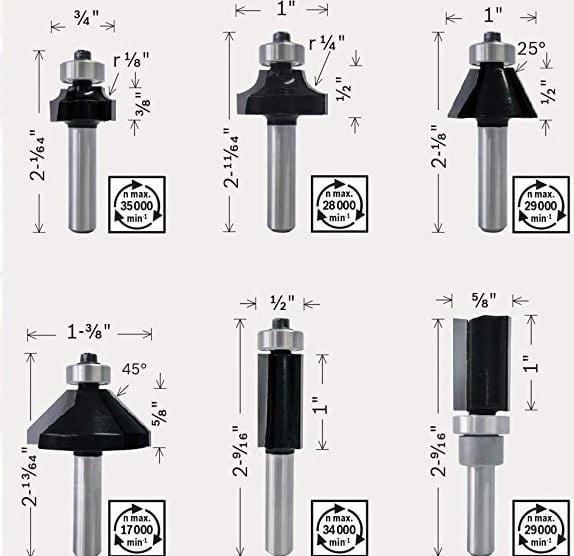 BỘ MŨI PHAY CẠNH 6 MÓN  BOSCH 2607017470 - HÀNG CHÍNH HÃNG
