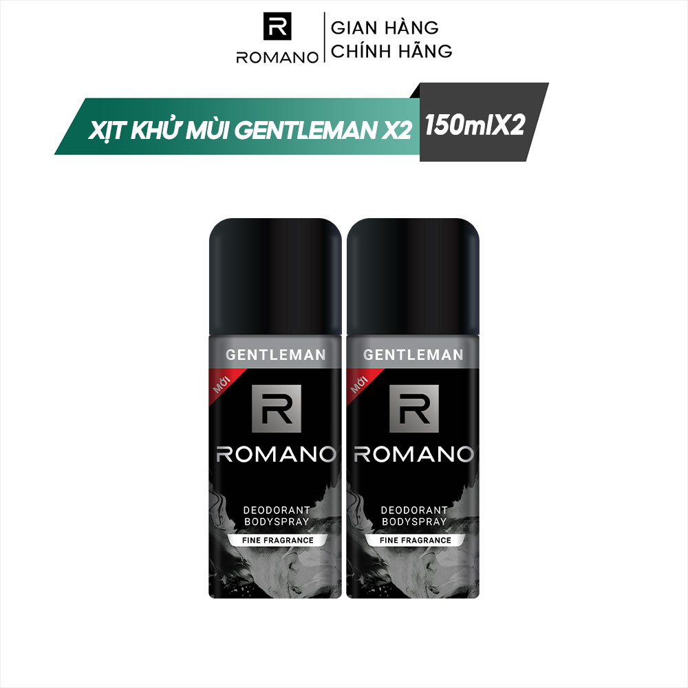 Combo 2 Xịt toàn thân Romano ngăn mồ hôi và mùi cơ thể 150ml x 2 Gentleman