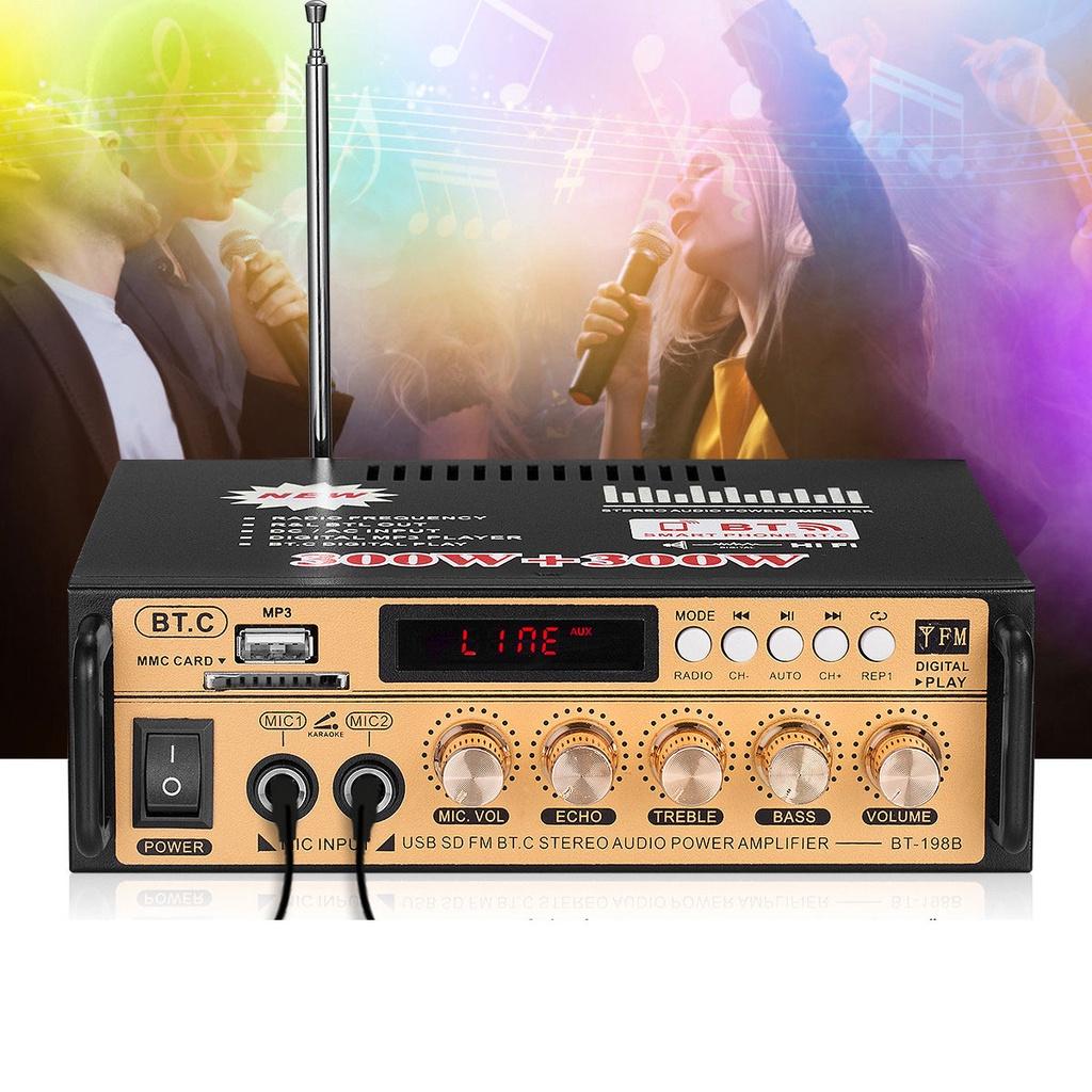 Ampli Karaoke Mini, Amly Bluetooth BT198B ghi âm Cao Cấp Loại Tốt Công Suất Cực Lớn, Tự Động Lọc Nhiễu, Đa chức năng