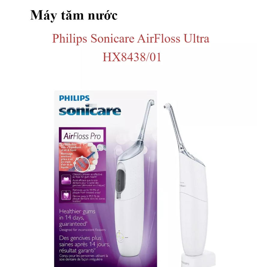 Máy Tăm Nước Philips Sonicare Airfloss Ultra HX 8483/01, Lực Phun Mạnh Loại Bỏ 99% Vi Khuẩn Và Mảng Bám, Ngừa Sâu Răng