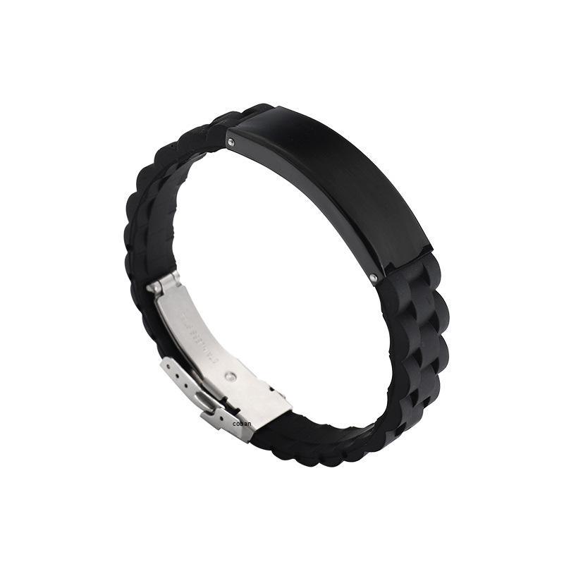 Giá thấp nhất Âu Mỹ Trang Sức Silicone Thể Thao Nam Vòng Tay Trơn Cá Tính Chữ Thép Titan Vòng Tay