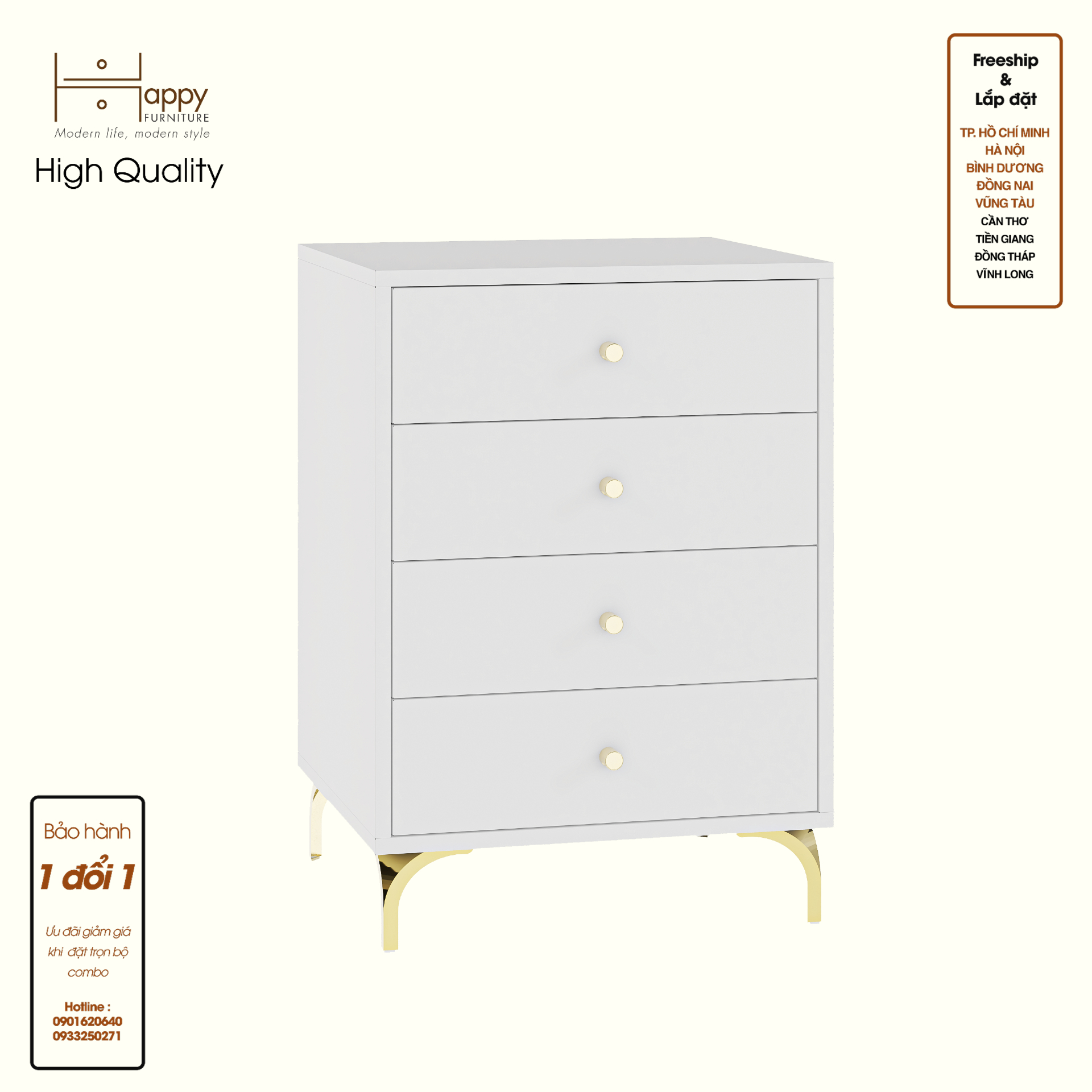 HAPPY FURNITURE , Tủ lưu trữ 4 ngăn kéo - HAPPI, THK_269 , 50cm x 45cm x 72cm DxRxC