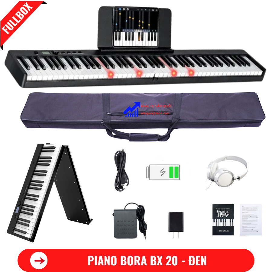Đàn Piano Điện Bora BX 20 - Gấp Gọn Phím Sáng - 88 Phím Nặng Cảm Lực - Kết Nối Bluetooth + Chân Đàn