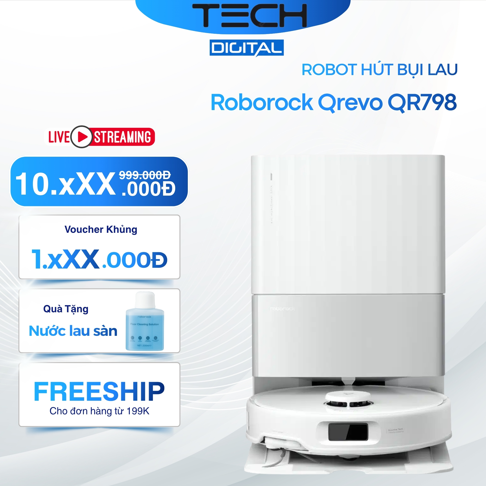 Bảo Hành 24T Robot Bút Bụi Lau Nhà Roborock QR 798 Lực 10.000 Pa Chống Rối - Hàng Chính Hãng - Màu Trắng
