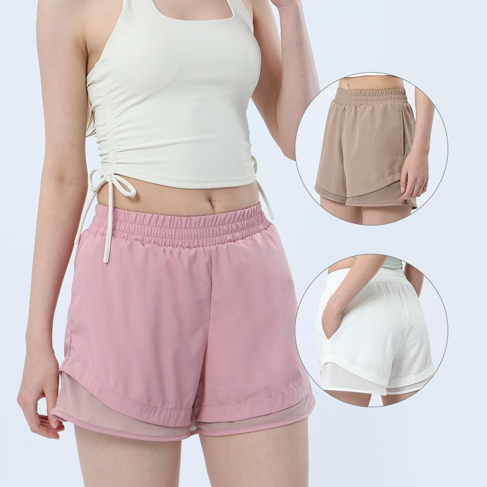 Cảm giác mát mẻ yoga quần short thể thao nhanh chóng làm khô quần legging ngắn với lớp lót tập luyện tập thể dục quần short tập luyện Color: Beige Size: XL