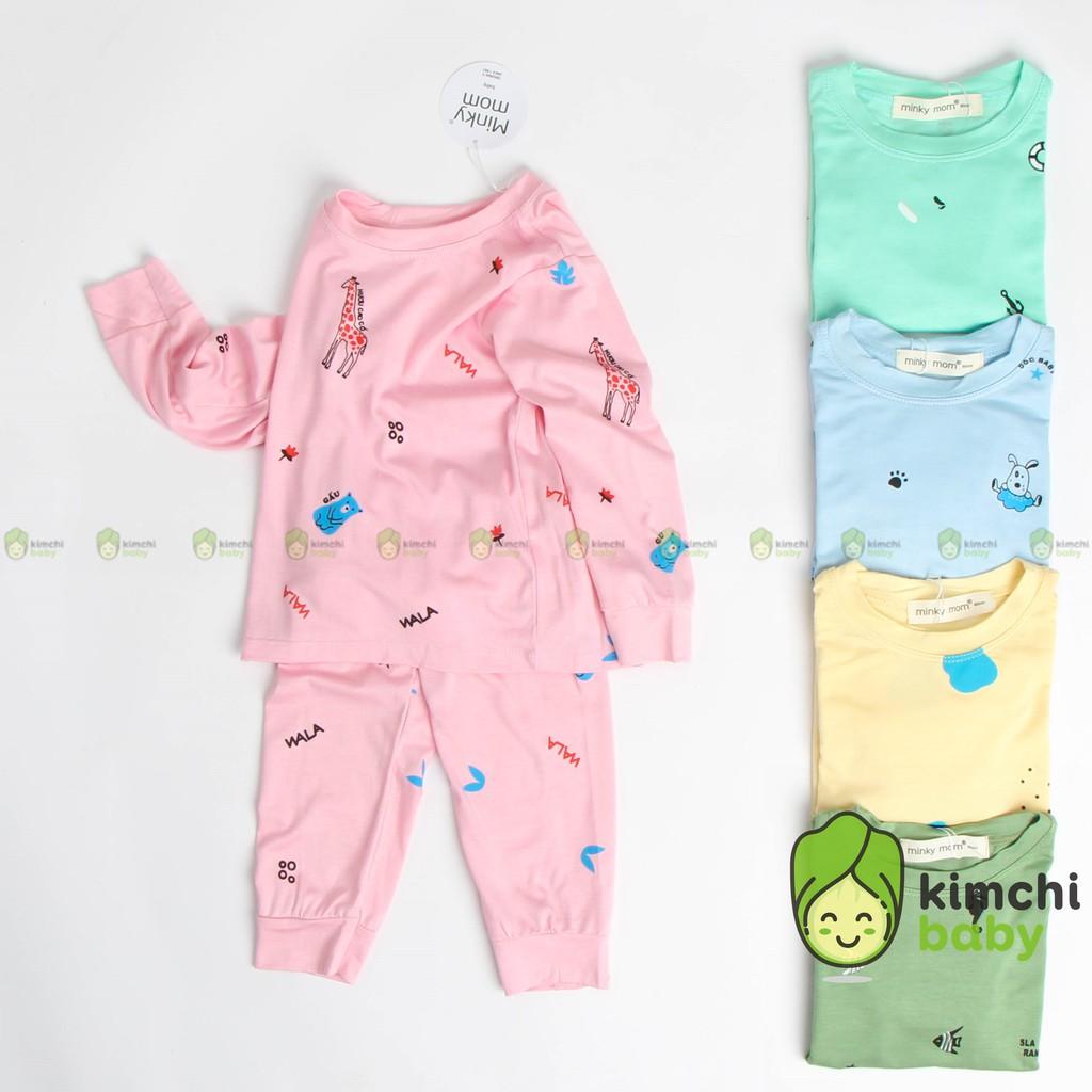 Đồ Bộ Bé Gái, Bé Trai Minky Mom Vải Thun Lạnh Họa Tiết In Chìm Dễ Thương, Bộ Dài Tay Thu Đông Cho Bé MKMTD2104