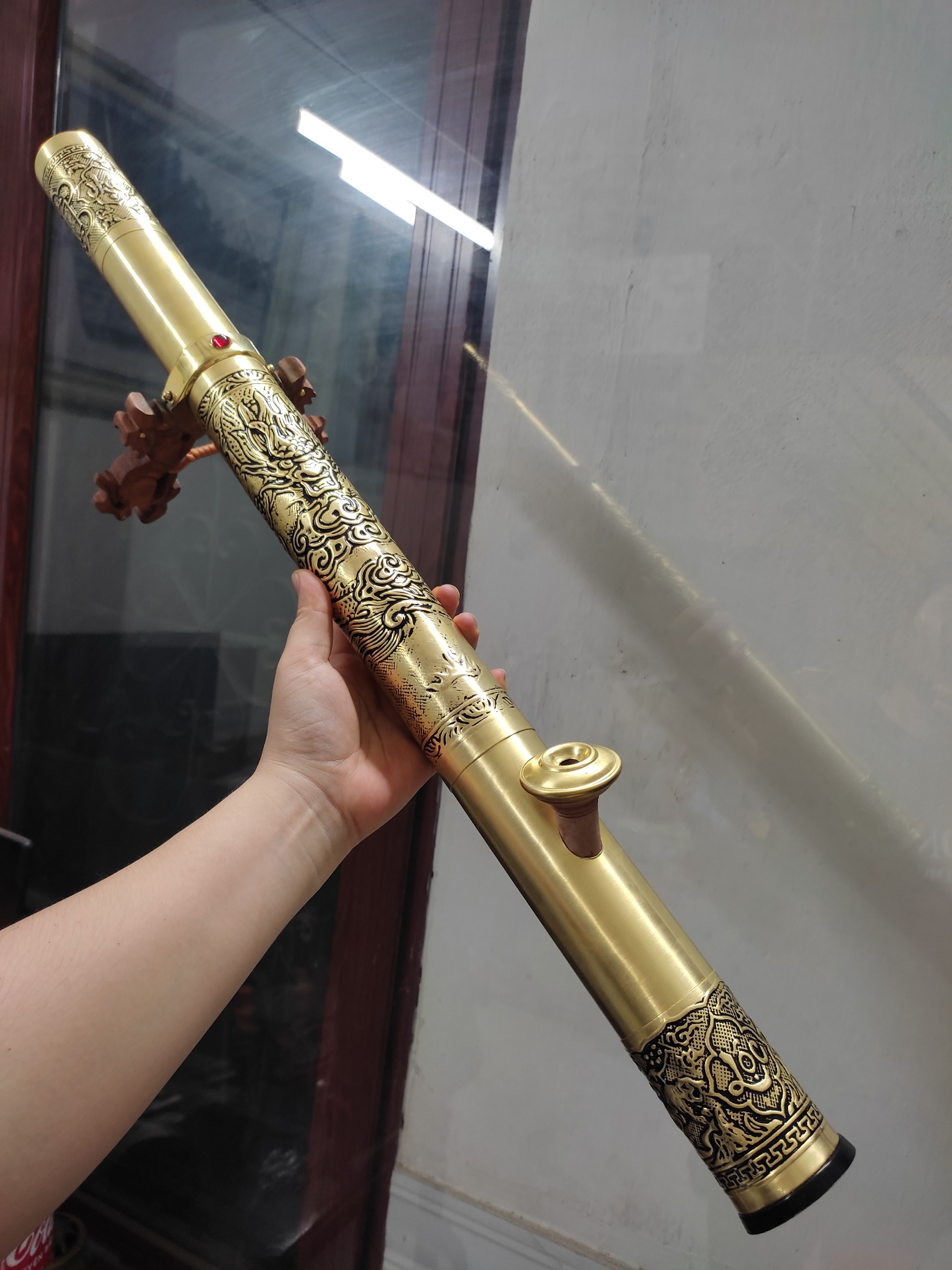 Điếu cày trúc Bọc Đồng 2 Lớp Cao Cấp dài 65cm VIP tặng kèm hộp gỗ đựng th0k lao`