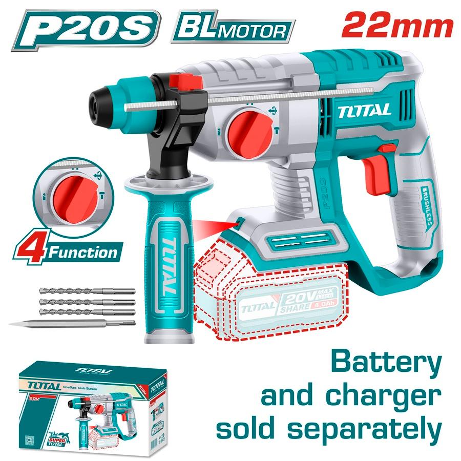 MÁY KHOAN ĐỤC DÙNG PIN 20V TOTAL TRHLI20208 - HÀNG CHÍNH HÃNG
