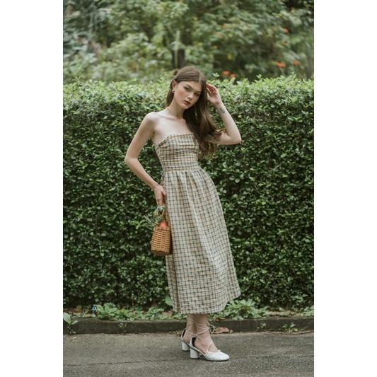 Hình ảnh OLALASTUDIO đầm quây ô vuông mix 2 màu vàng xanh Soonnet Midi Dress