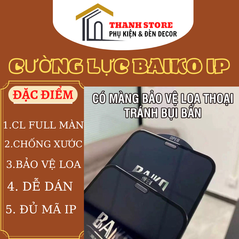 Kính Cường lực iphone BAIKO Kingkong Dành Cho IP 6/7/8/x/xsmax/11/12/13/Pro/Promax/14promax