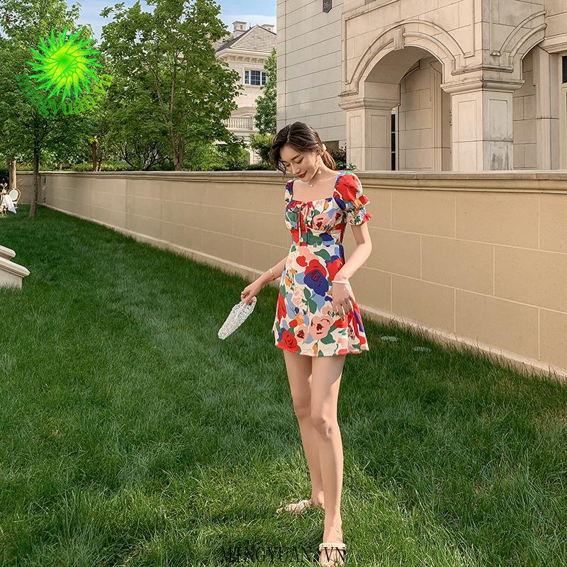 Đầm Trễ Vai Tay Phồng Họa Tiết Hoa Thời Trang Cho Nữ