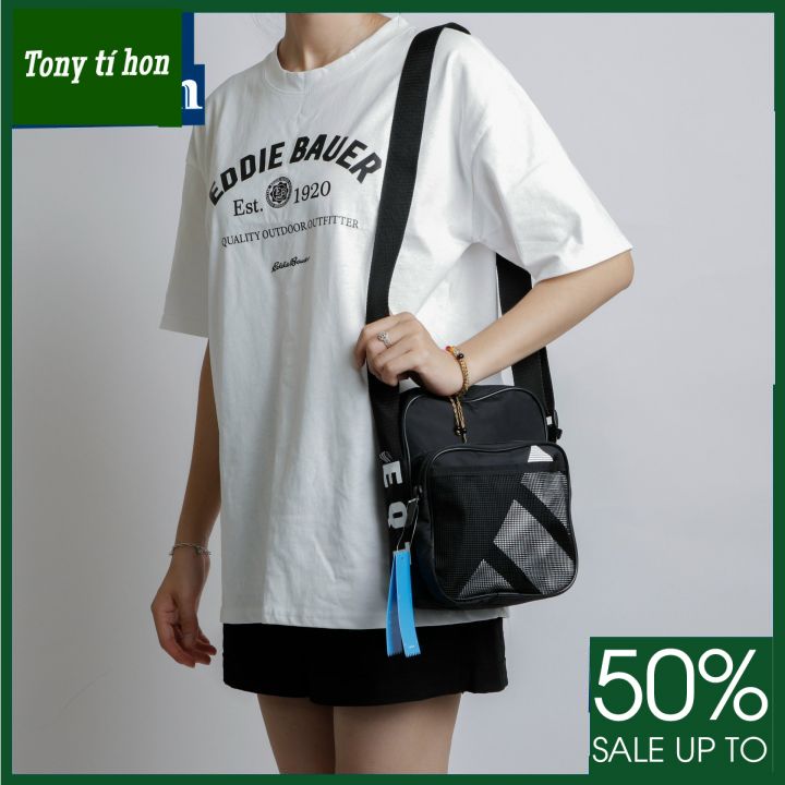 Tony tí hon - Túi đeo chéo EQT phụ liệu xịn chống thấm logo add in mặt trước phối lưới - màu đen