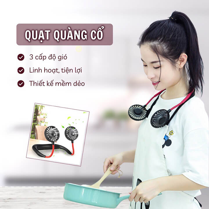 Quạt đeo cổ mini sạc tích điện 14 cánh cao cấp, Quạt mini treo cổ 3 mức gió điều chỉnh 360 độ giá rẻ phong cách