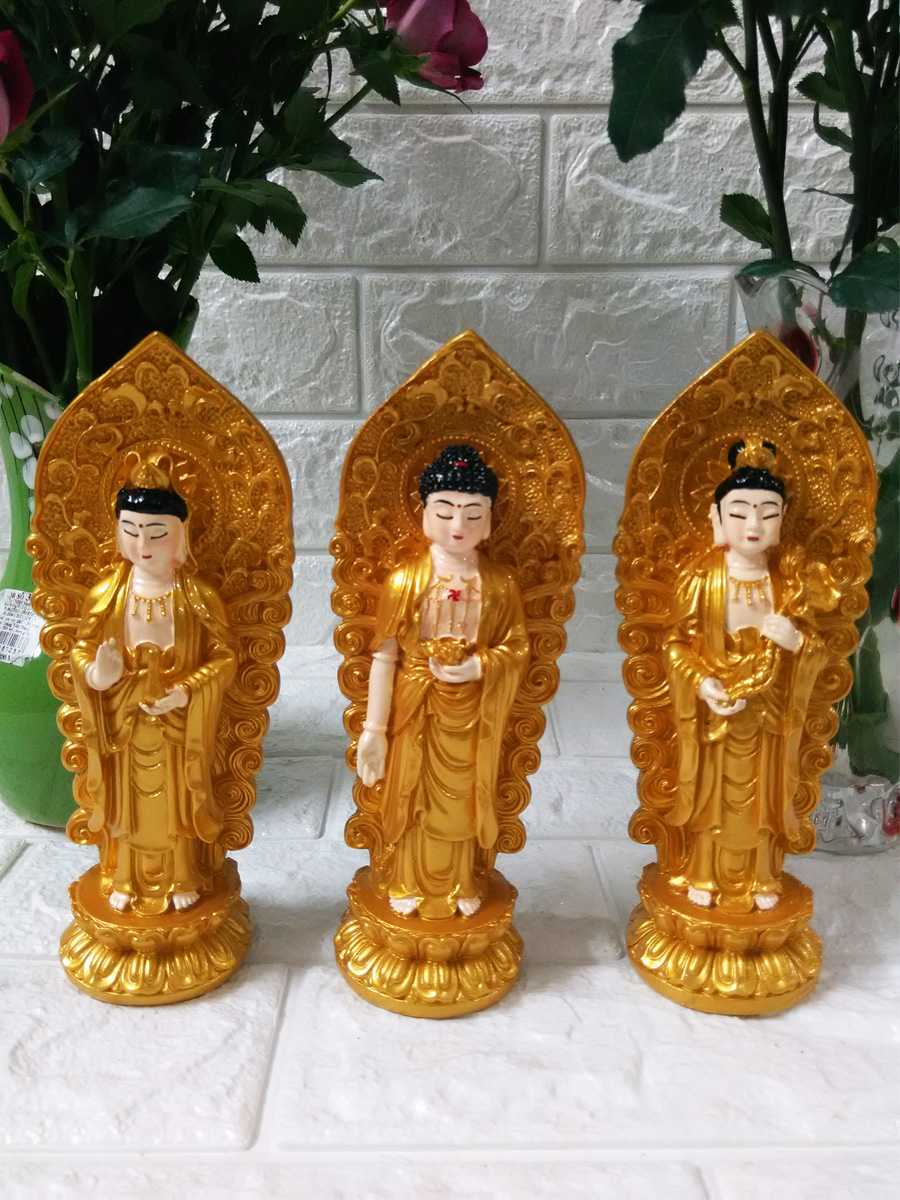 Bộ tượng Tam thế Phật nhũ vàng cao 18cm