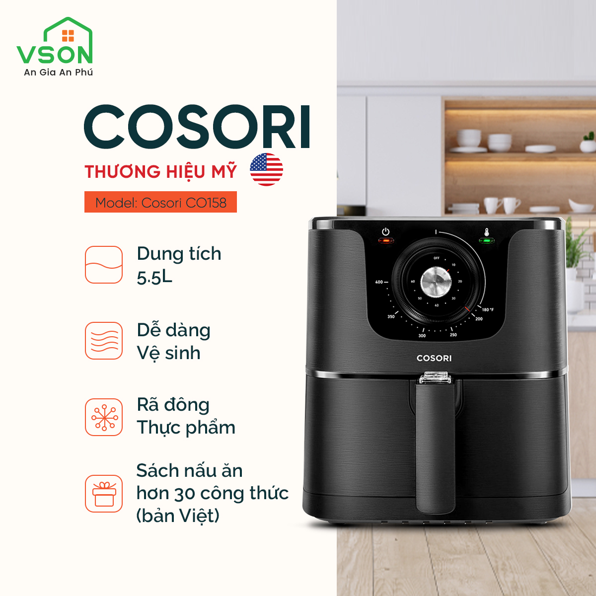 Nồi Chiên Không Dầu Thương Hiệu Mỹ COSORI CO158-AF 5.5 LÍT - Hàng Chính Hãng