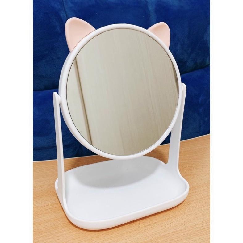 Gương công chúa tai mèo - tai thỏ cute để bàn xoay 360 độ - đế vuông để bàn trang điểm - Kanta store