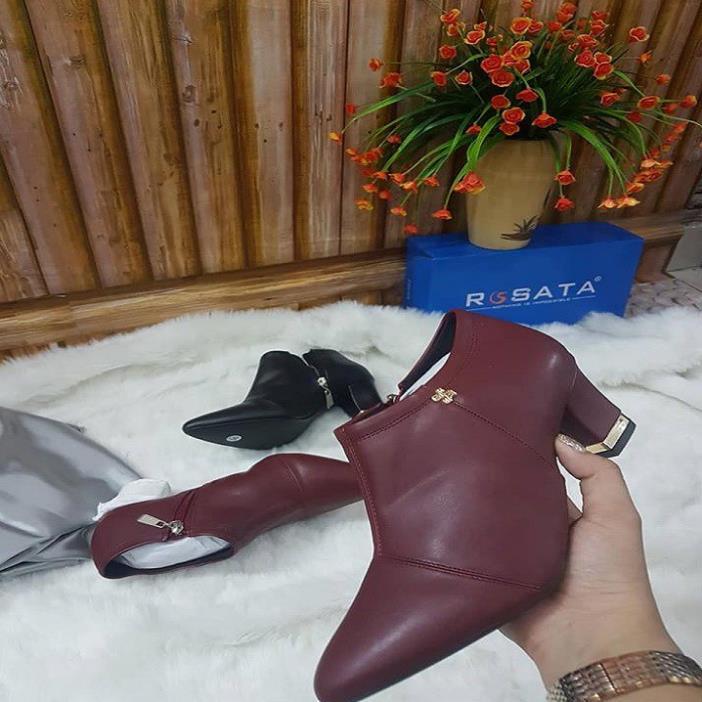Hàng cao cấp Giày boot bốt nữ cổ thấp 5 phân hàng hiệu rosata hai màu đen đỏ ro178