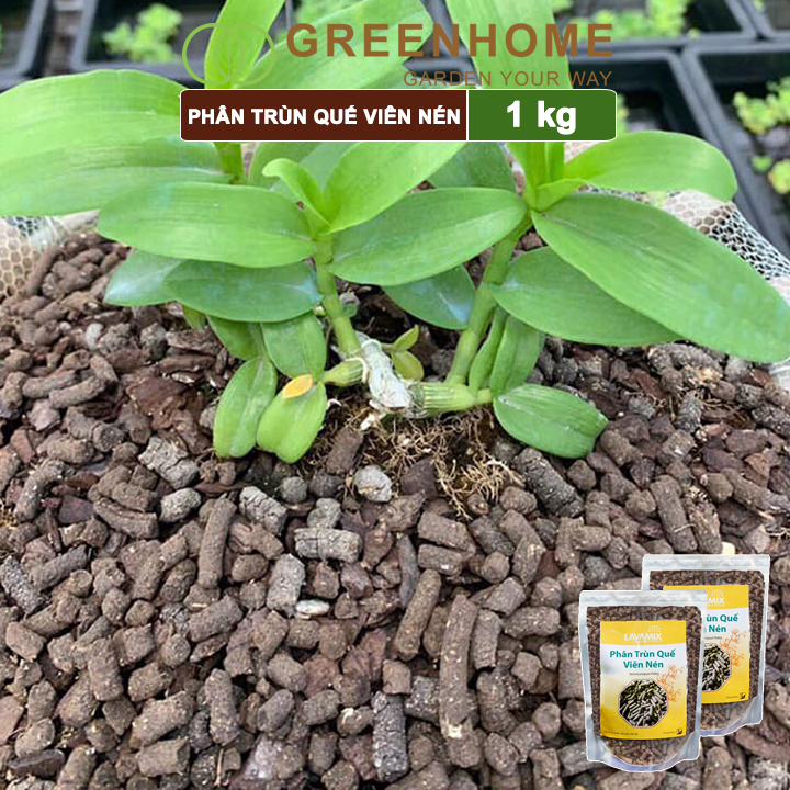 Phân Trùn Quế Viên Nén Greenhome, Lavamix, Bao 1kg, Dinh Dưỡng Hữu Cơ, Không Mùi, Tốt Cho Lan, Bonsai, Rau, Cây Ăn Trái