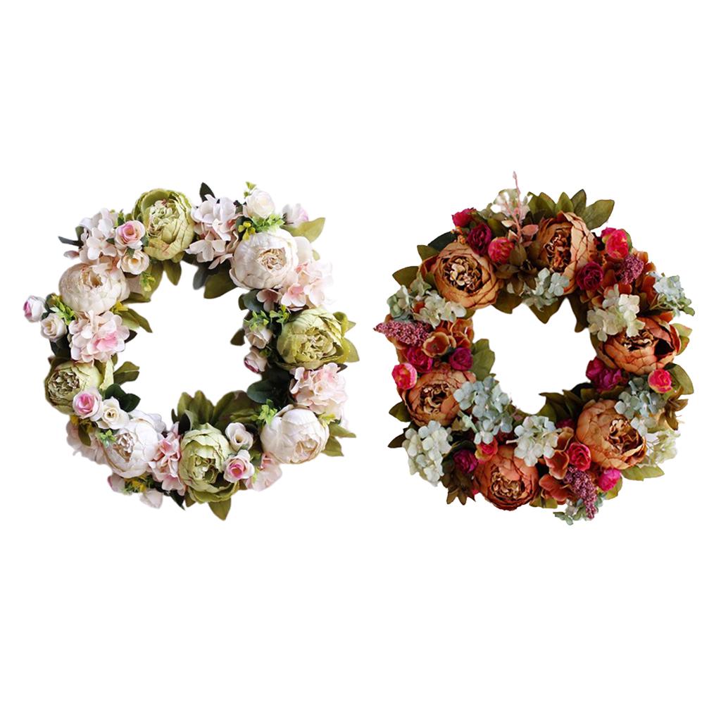 Artificial Flower Wreath Garland Home Front Door Wedding Party Decor, 2 Pcs