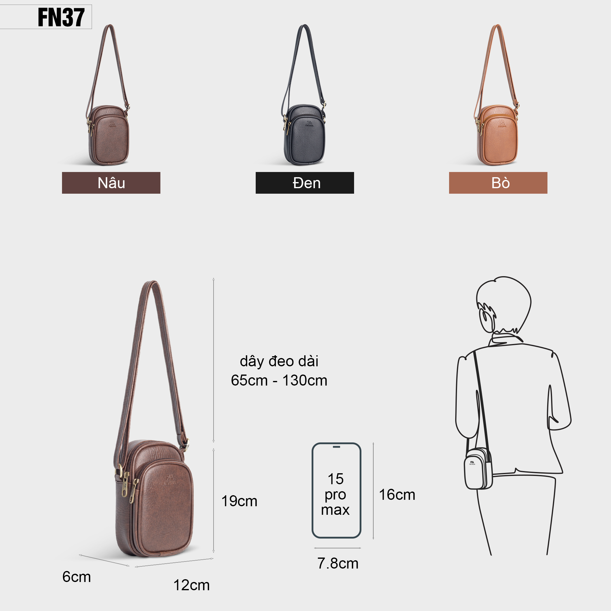 Túi đeo chéo nữ mini đựng điện thoại fadoda FN37