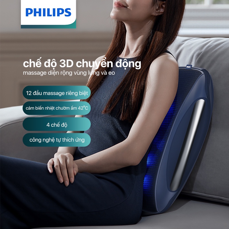 Máy Massage Lưng PHILIPS PPM4501 Trang bị 12 đầu massage riêng biệt 4 chế độ massage - Hàng nhập khẩu