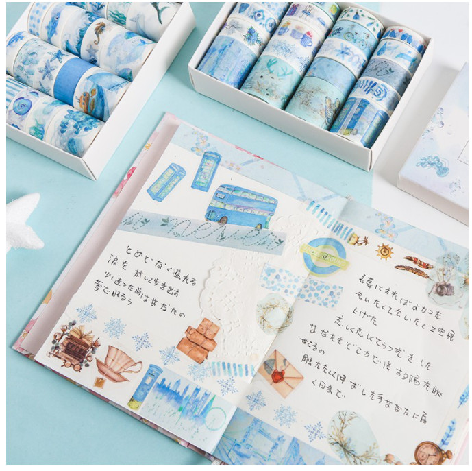 Hộp 20 Cuộn Băng Keo Washi Tape - Giấy Họa Tiết Cổ Điển Dùng Để Trang Trí (Giao Mẫu Ngẫu Nhiên)