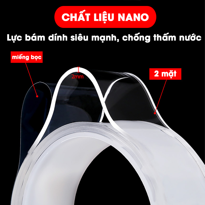 Băng Dính Keo NANO 2 Mặt Siêu Bám Dính Trong Suốt Dày 1mm Dài 3 mét Rộng 3cm Đa Năng Dính Chắc Trên Mọi Chất Liệu