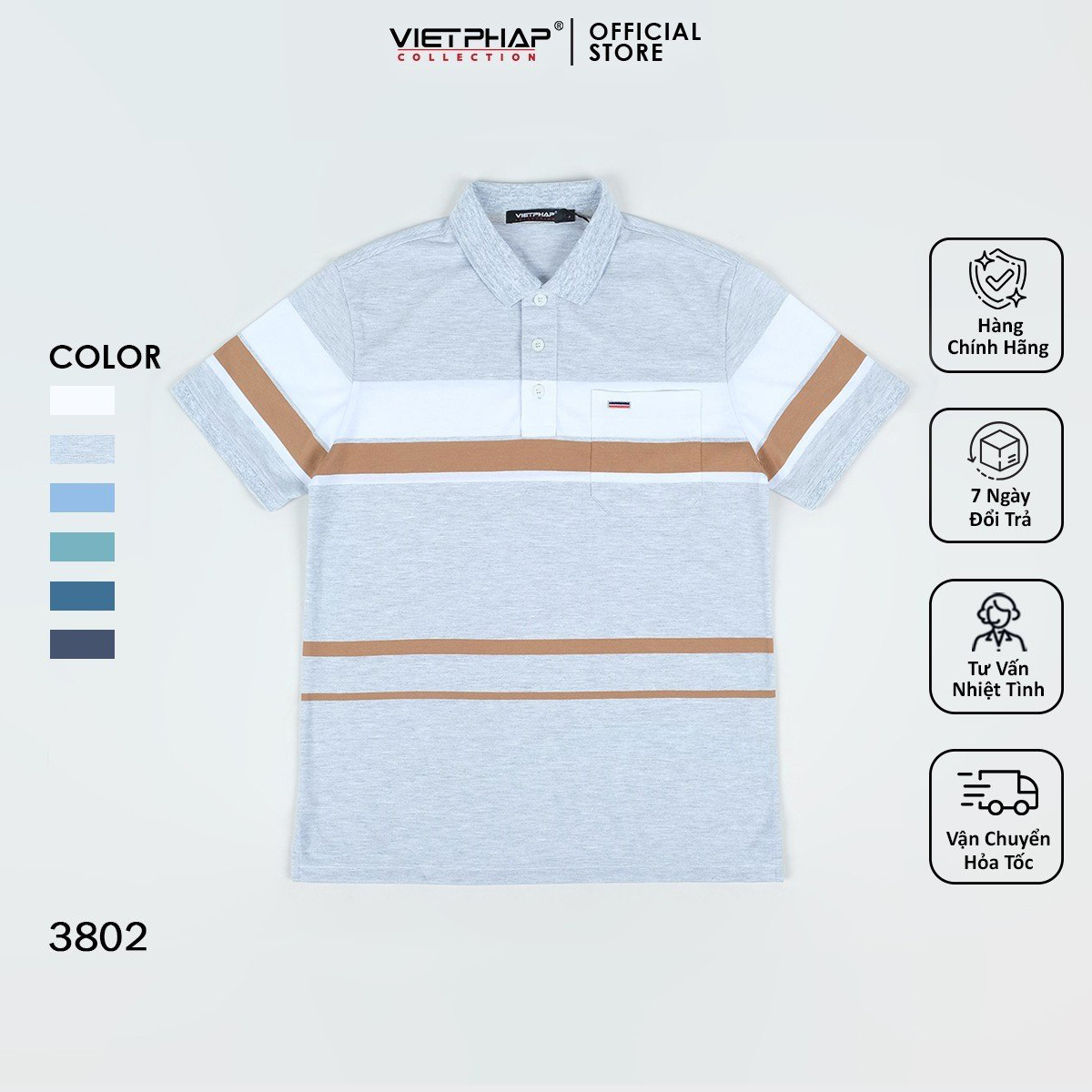 Áo thun TC nam VIỆT PHÁP/ Form Luxury / thoáng mát - co dãn tốt- chất liệu cotton lạnh mềm mịn thấm hút mồ hôi tốt 3802