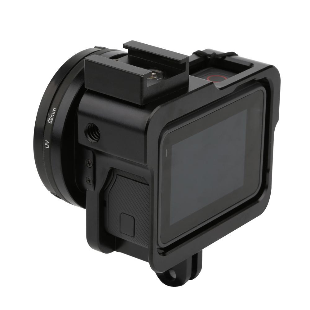 Alloy Rig Housing Case Frame With 52mm UV Filter + Helmet Adhesive Mount Set For GoPro Hero 5 Camera