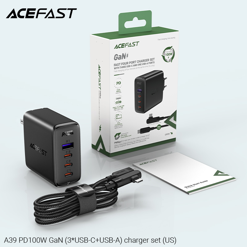 Sạc Acefast PD 100W 4 cổng 3xUSB-C + USB-A (US) - A39 Hàng chính hãng Acefast