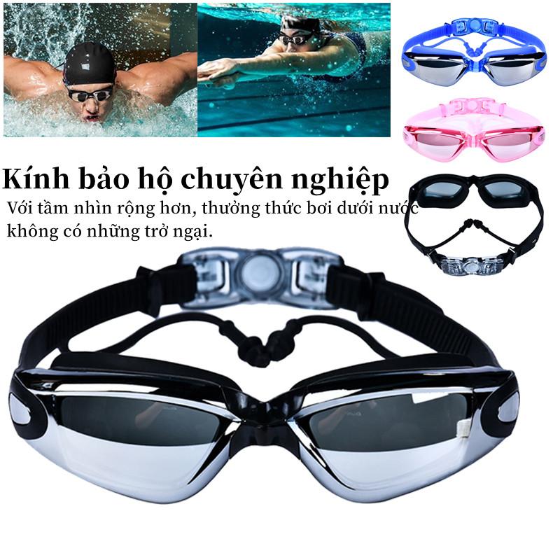 ̣̣̣̣Kính bơi người lớn,kính bơi tráng gương cao cấp mắt kiếng bơi chống tia UV, chống sương mù có bịt tai
