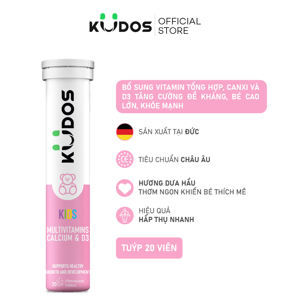 Viên sủi Vitamin tổng hợp Canxi và D3 KUDOS KIDS giúp bé cao lớn, khỏe mạnh hương Dưa hấu thơm ngon