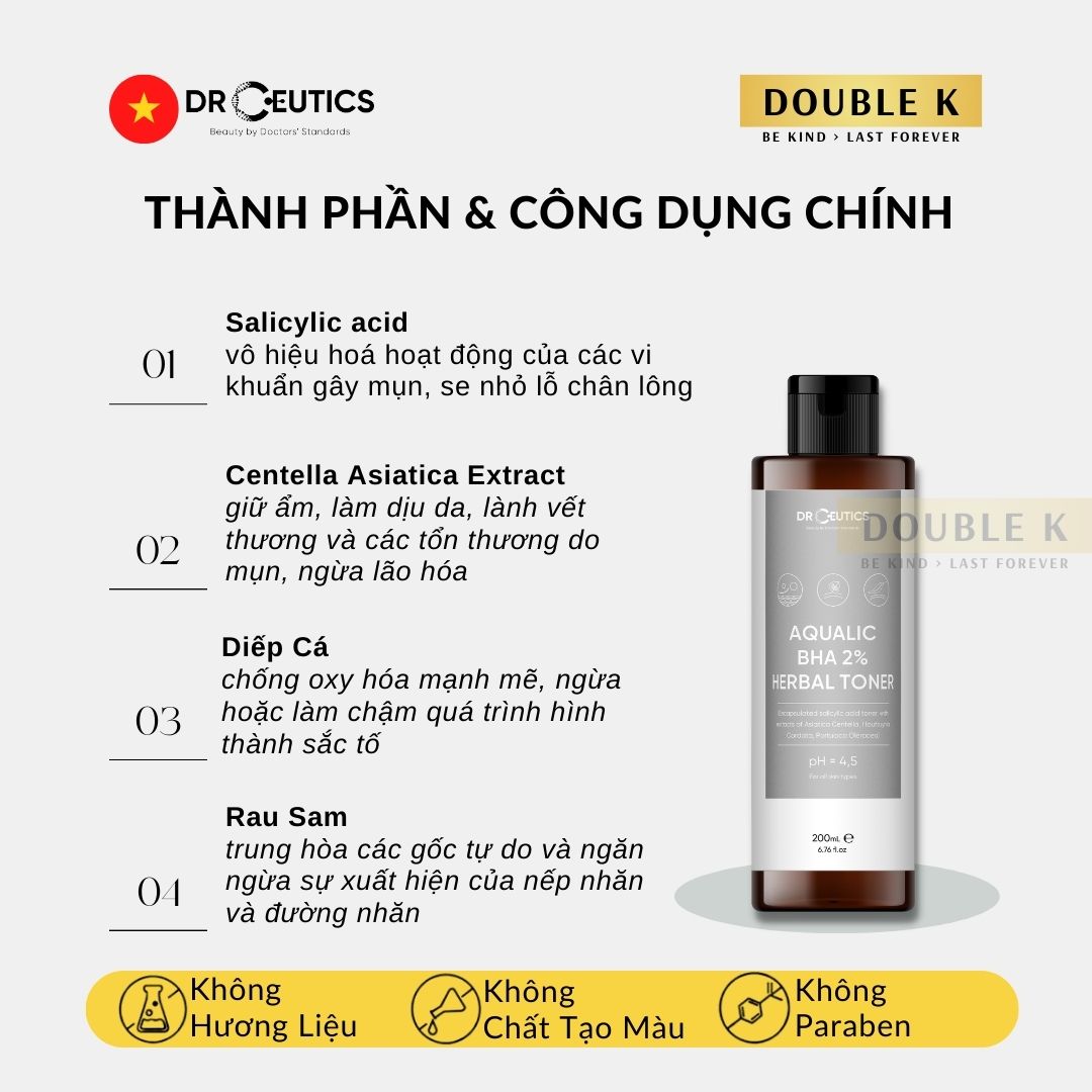 DrCeutics Aqualic BHA 2% Herbal Toner (Nền Nước) - Double K