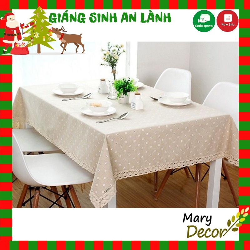 Khăn trải bàn tròn, chữ nhật, oval vải bố linen trang trí nhà cửa giá tốt - Hoa cúc trắng KB-I02