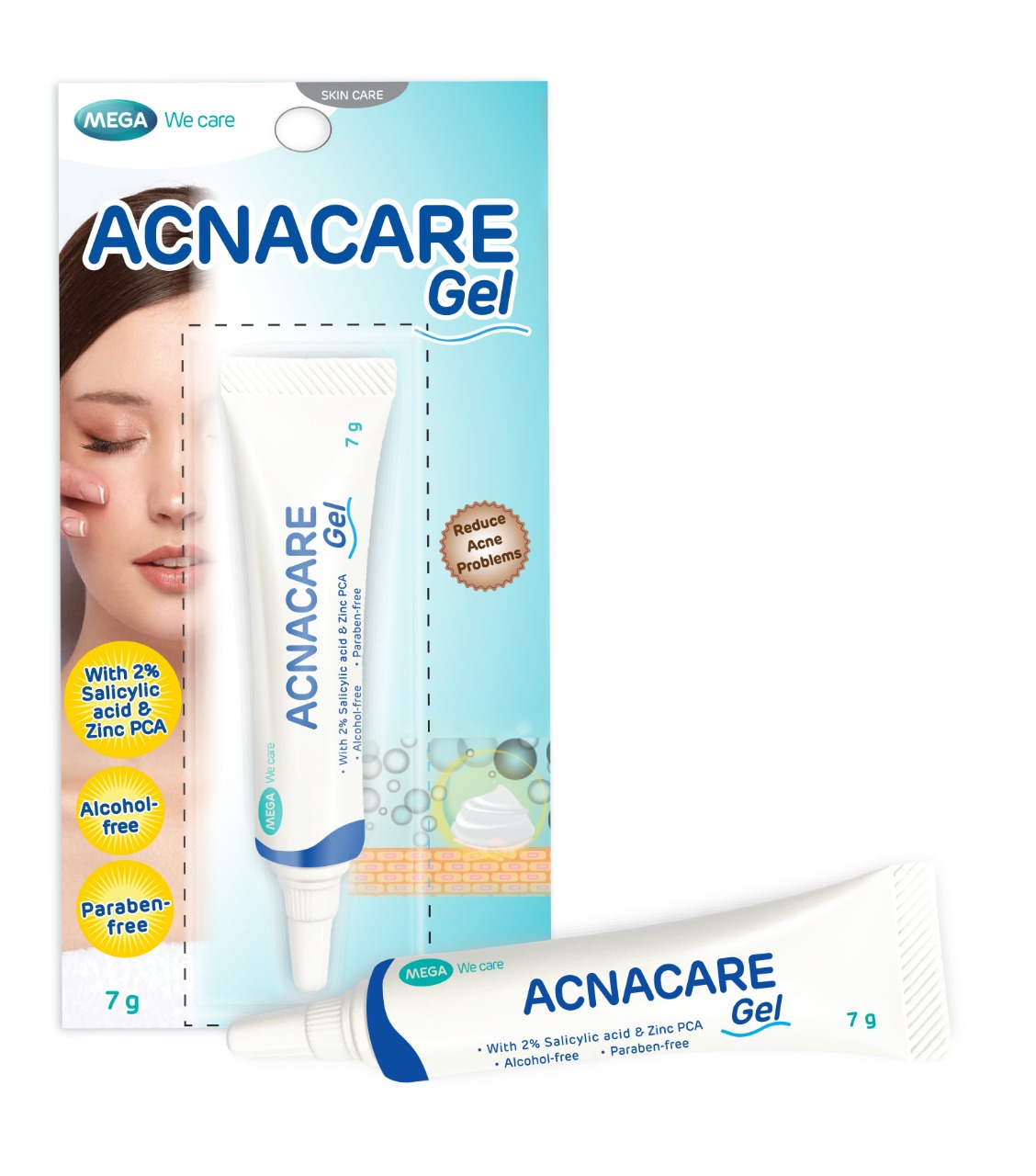 Gel giảm mụn, giảm nhờn, sạch tế bào chết, mềm da - ACNACARE GEL Mega We Care (7g)