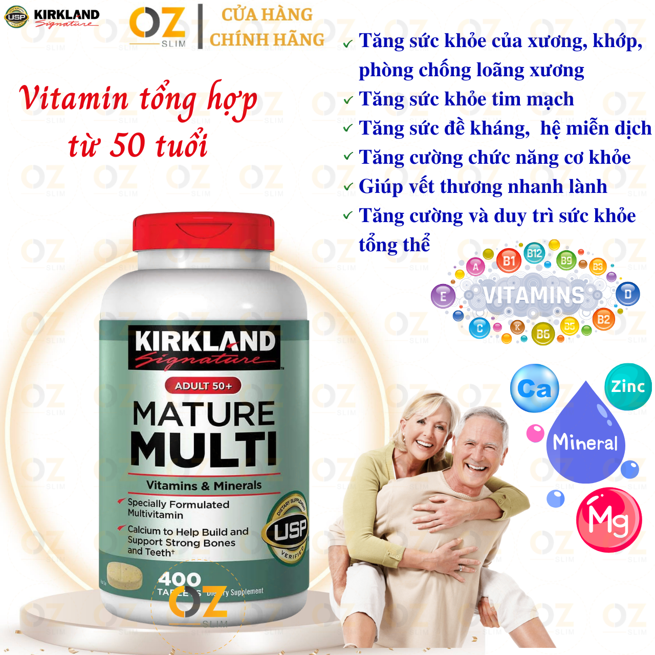 Vitamin tổng hợp cho người từ 50 tuổi Mature Multi Vitamins & Minerals Kirkland tăng sức đề kháng, hỗ trợ xương, răng và cơ bắp khỏe - OZ Slim Store