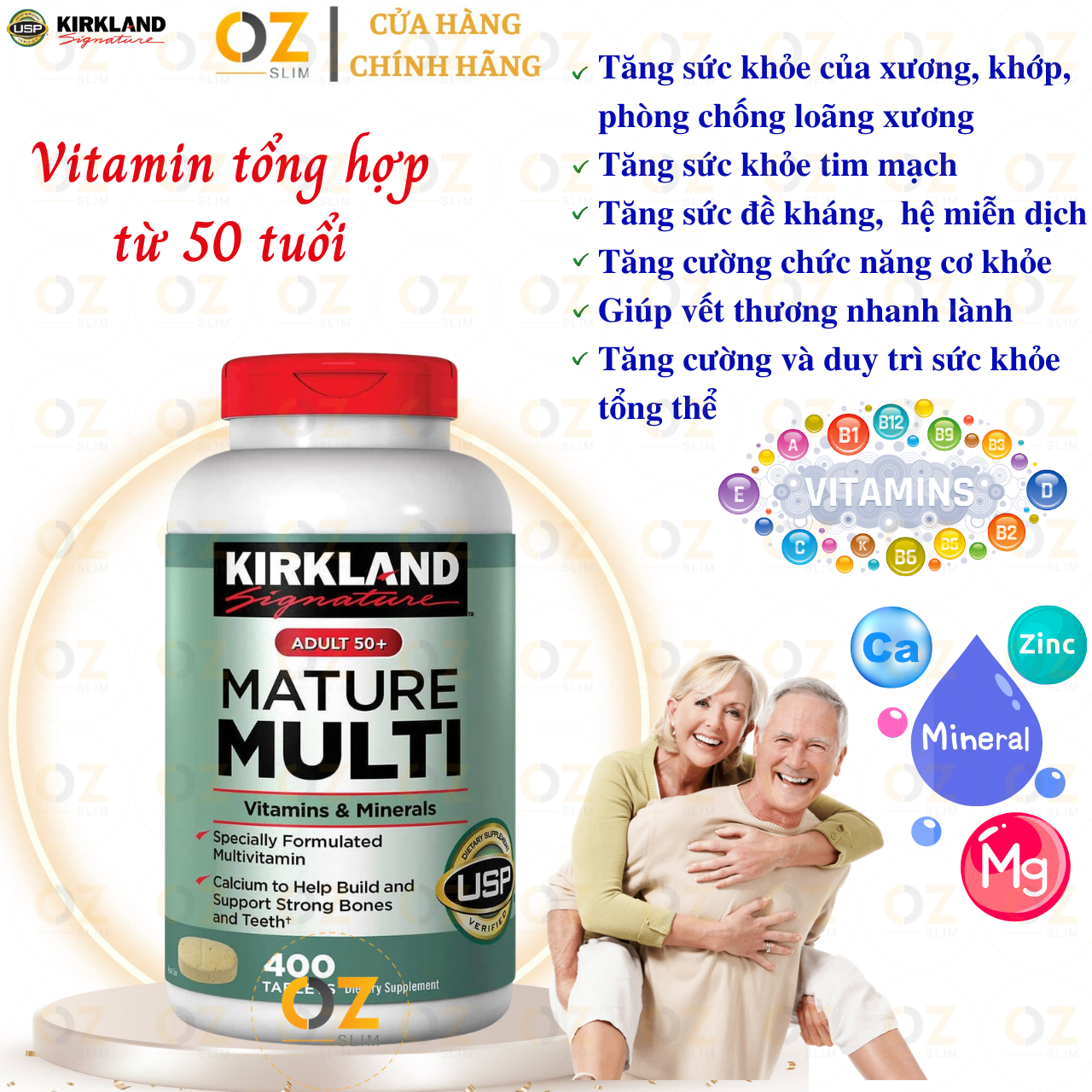 Vitamin tổng hợp cho người từ 50 tuổi Mature Multi Vitamins & Minerals Kirkland tăng sức đề kháng, hỗ trợ xương, răng và cơ bắp khỏe  - OZ Slim Store