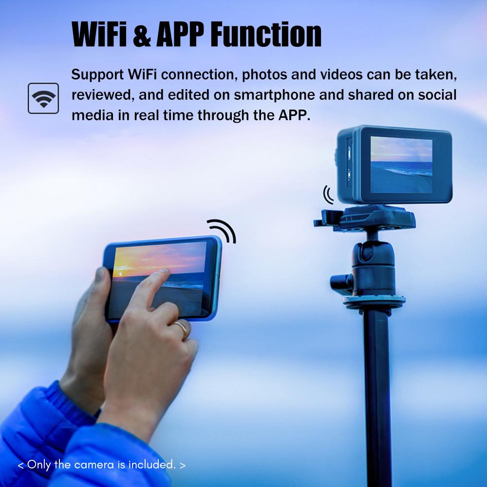 Camera thể thao màn hình kép 4K 24MP DV Máy quay 2 inch Màn hình rộng 170 ° EIS 40m WiFi chống thấm với ống kính cho các môn thể thao ngoài trời
