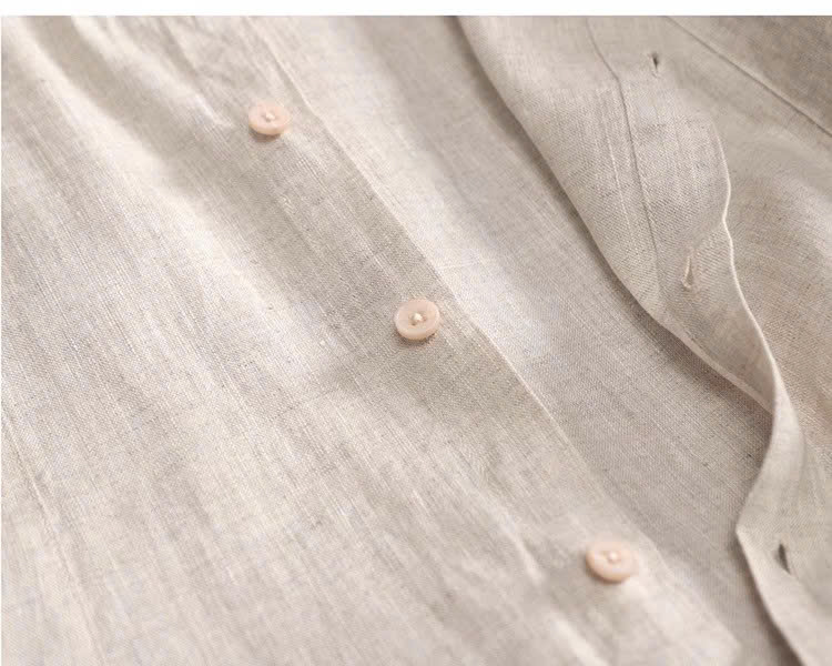 Áo sơ mi nam ngắn tay trơn basic unisex cổ trụ vải sợi Linen thô cao cấp