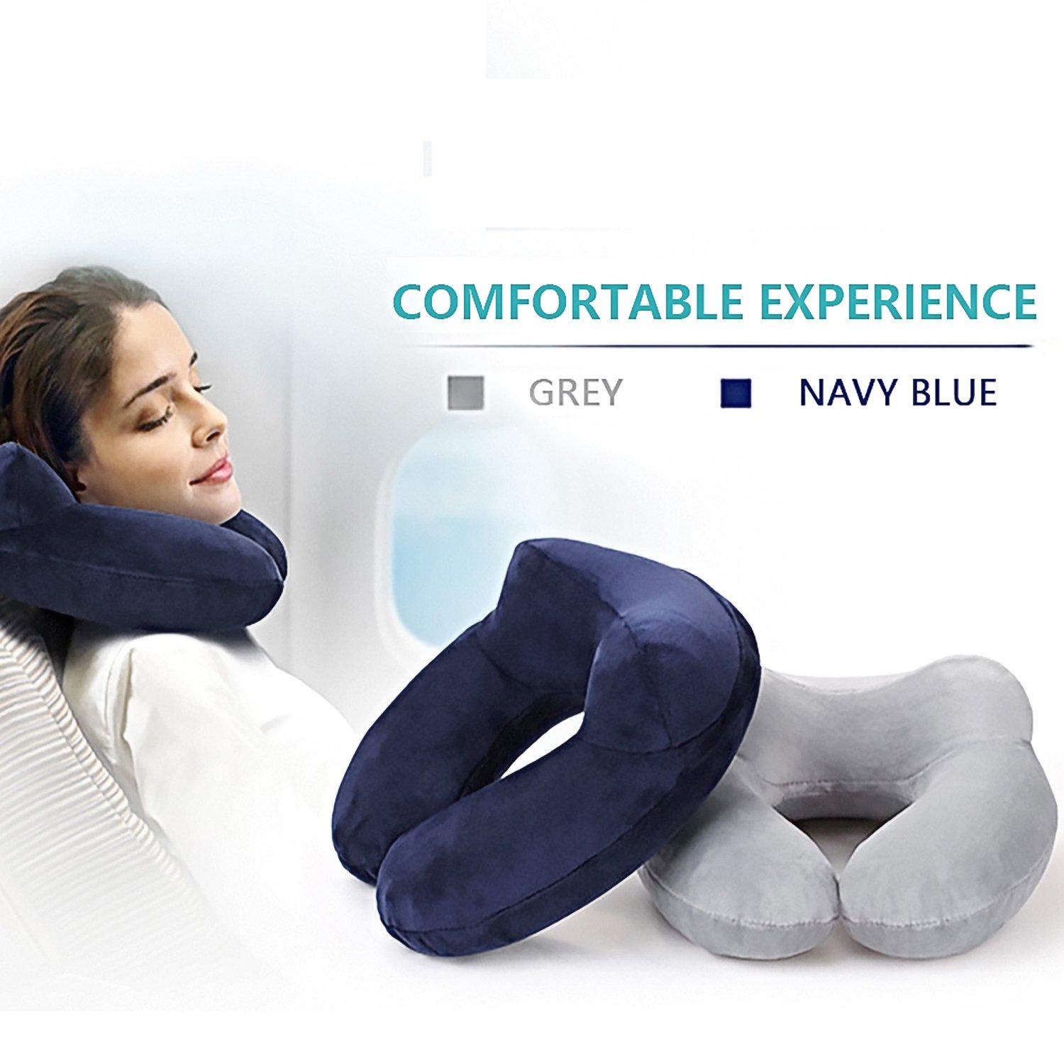 Gối du lịch bơm hơi có van đôi, gối cổ bơm hơi bằng nhung mềm và vỏ giặt được