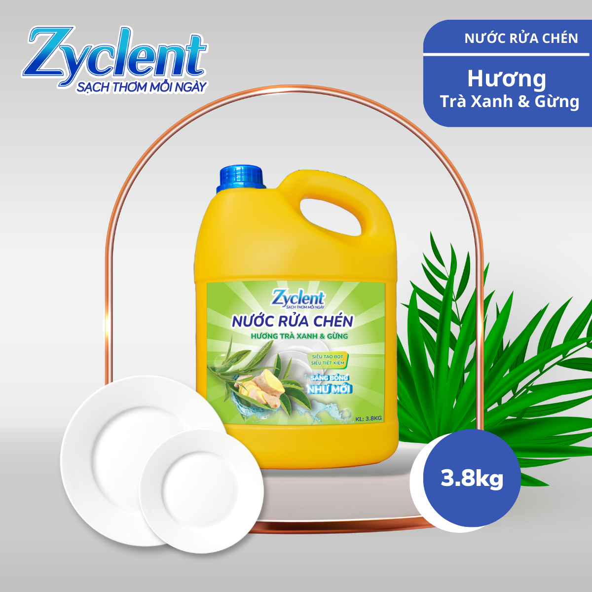 NƯỚC RỬA CHÉN ZYCLENT TRÀ XANH &amp; GỪNG - 3.8KG