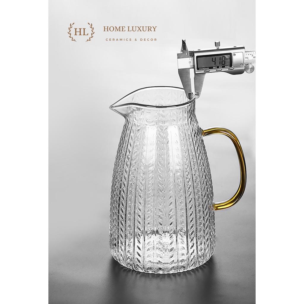 BÌNH LY THỦY TINH CHỊU NHIỆT BOROSILICATE SIÊU BỀN SIÊU NHẸ CAO CẤP KHÔNG Ố MÀU HỌA TIẾT DẬP NỔI VÂN LÁ