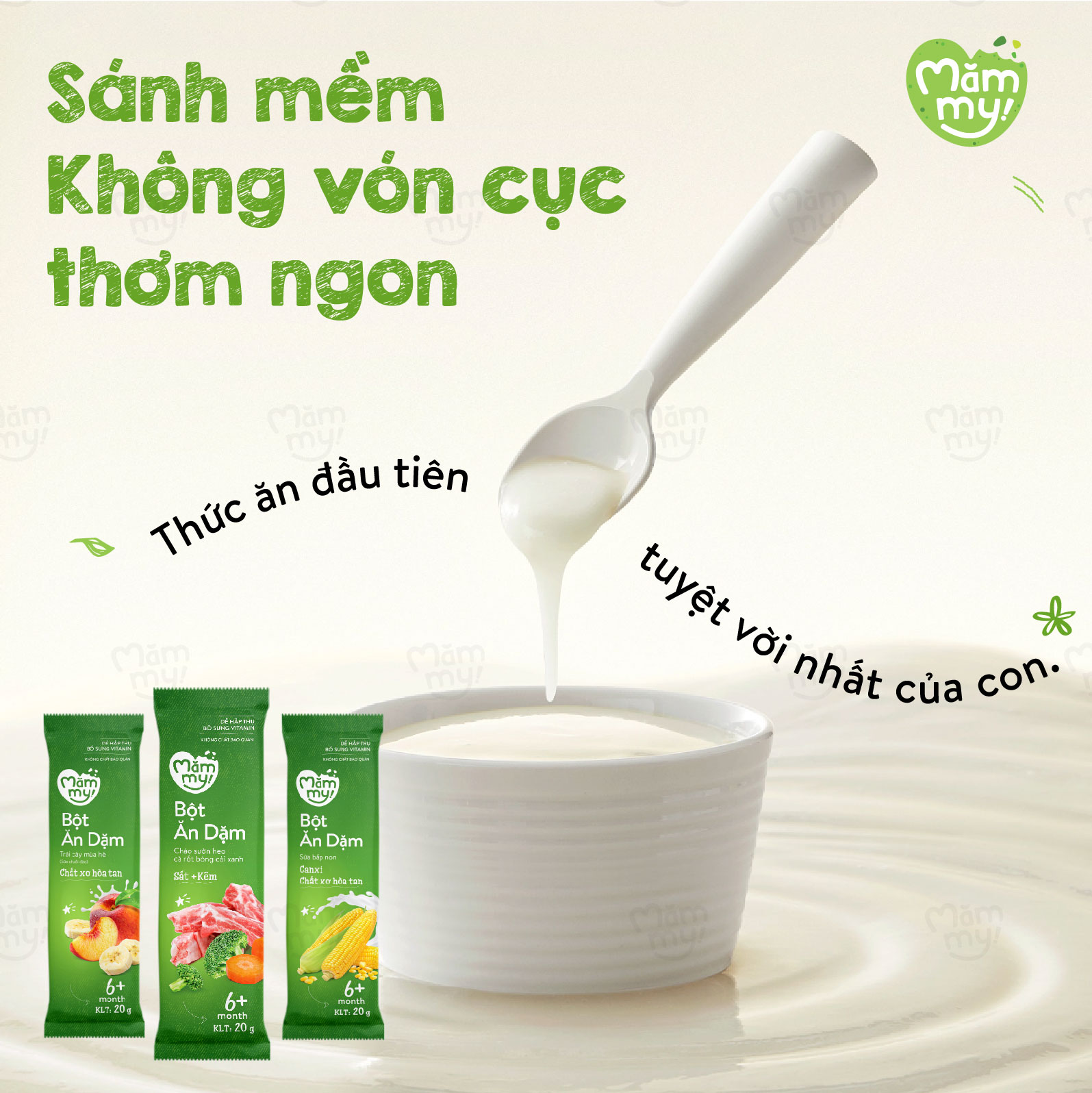 Bột ăn dặm sữa bắp non Mămmy cung cấp chất xơ hòa tan và Canxi bổ sung vitamin cho bé - 140gr