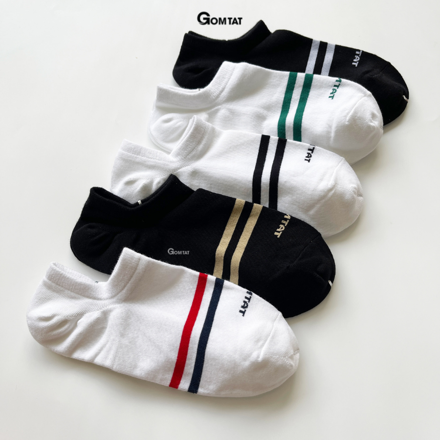 Tất Nam Nữ Cổ Ngắn Chất Liệu Cotton Cao Cấp, Vớ Cổ Thấp Unisex Họa Tiết 2 Sọc Ngang - GOM503-2SOC-LE