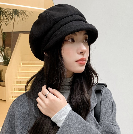 Mũ bê rê nữ có vành phong cách Hàn màu đen, nón nồi có vành nữ mẫu mới
