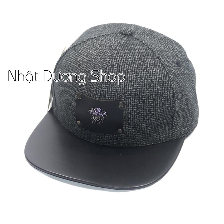 Mũ Nón Snapback thời thượng - Nón hiphop mặt da gắn mặt sắt phong cách phù hợp với mọi lứa tuổi - Xám&amp;đen