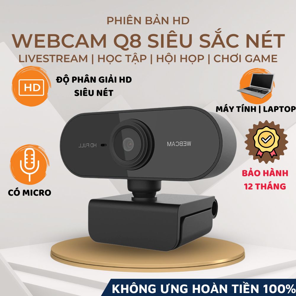 Webcam Máy Tính Laptop Q8 Chất Lượng Full HD Hình Ảnh Sắc Nét Camera Video Mượt Mà 30FPS Cho Livestream, Học Trực Tuyến-Hàng Chính Hãng