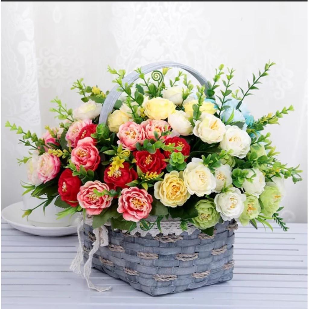 Hoa lụa, lọ hoa trà tuyệt đẹp để bàn trà trang trí nhà cửa, văn phòng