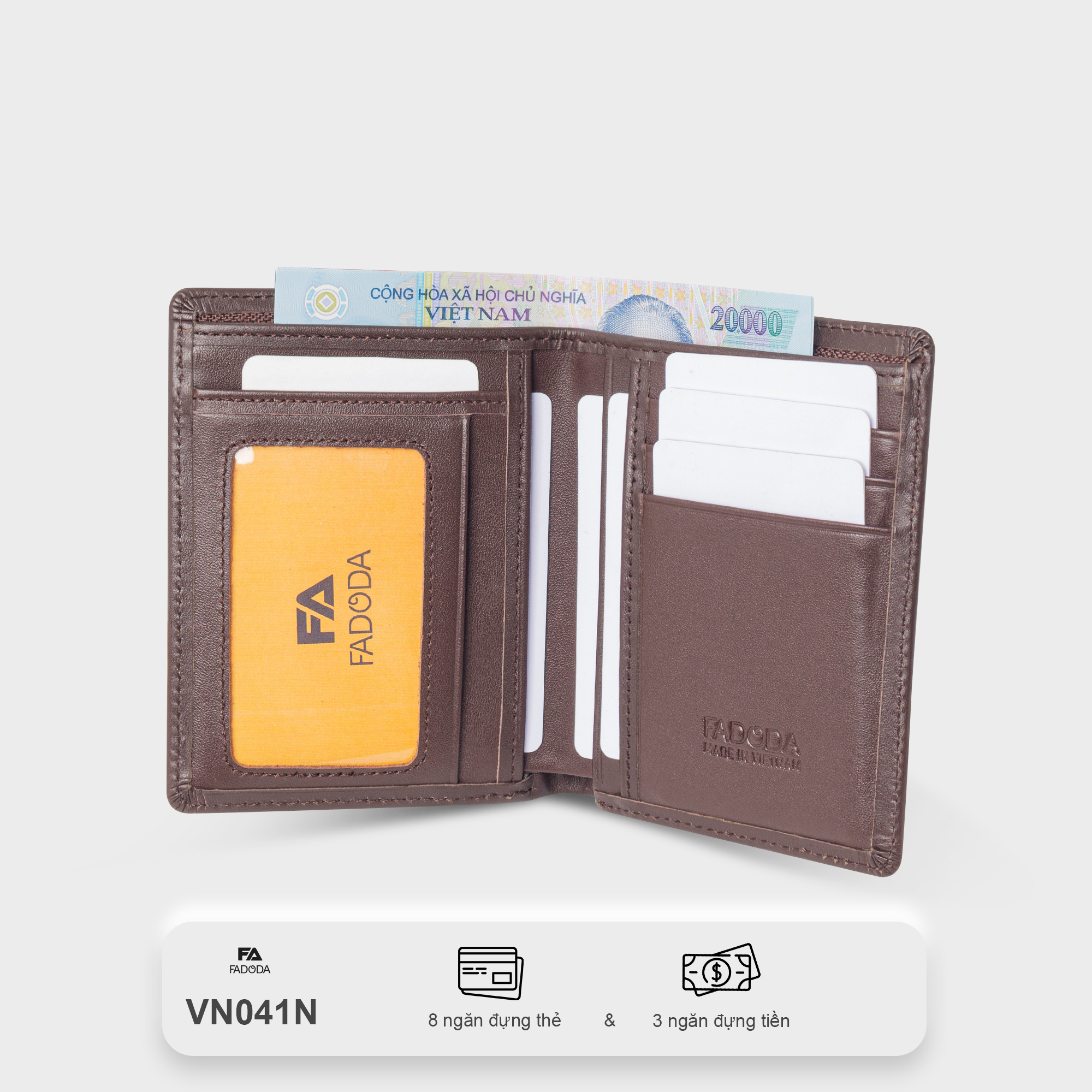 Ví da bò thời trang dáng đứng basic Fadoda VN041